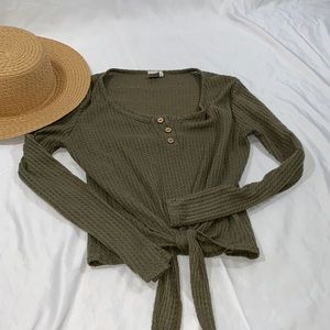 Green long sleeve tie paper crane shirt button top